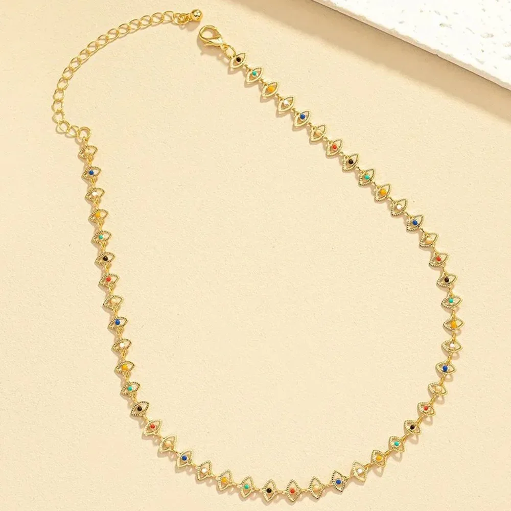 Colorful Gold Evil Eve Adjustable Length Choker Necklace NEW - Picture 5 of 7